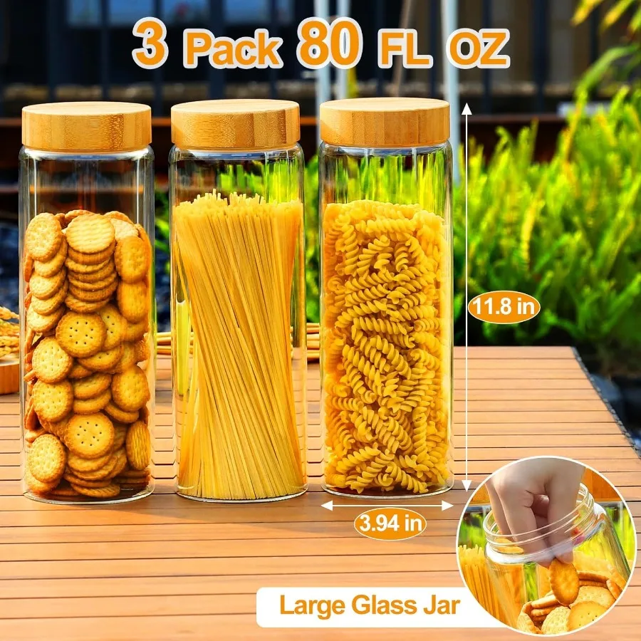 Glass Jars with Airtight LidGlass Jar with Bamboo Lid Glass Canisters with Airtight Lids 3 Pack 80oz Glass Cereal Containers St