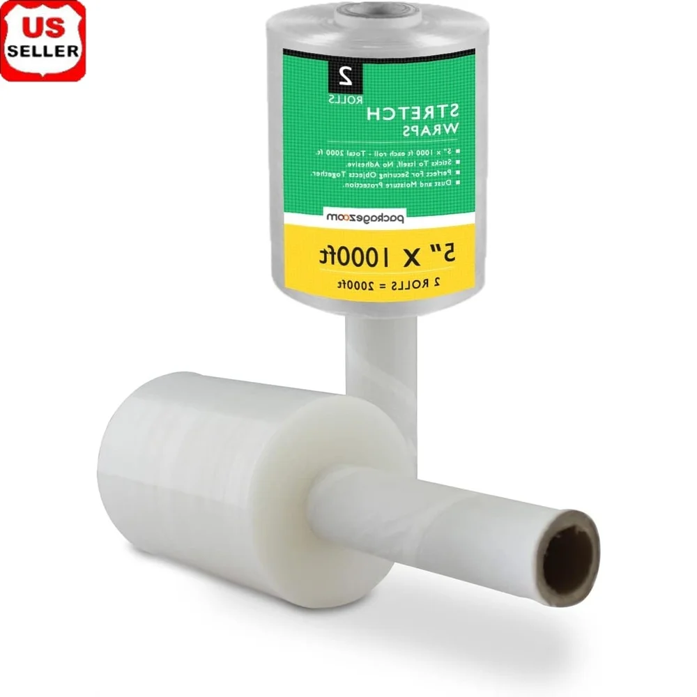 

2 Pack Mini Hand Stretch Wrap 5 Inch 1000 Ft Industrial Strength Clear Plastic Shrink Wrap Moving Packing Furniture Storage