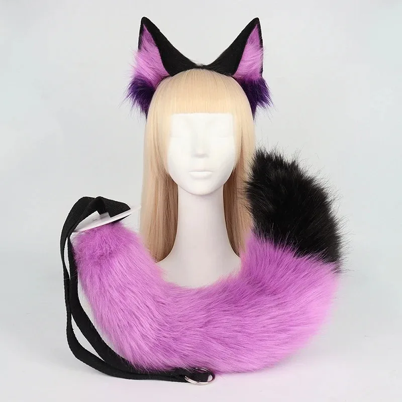 Furry Animal Ears Hair Hoop Tail Set Long Plush Fox Tail Fox Ear Headpiece Lolita Cosplay Halloween Carnival Party Decor Costume