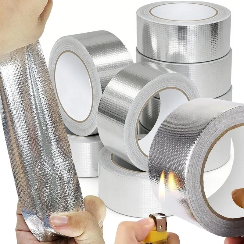Pipe Duct Insulation Tape Glass Fiber Cloth Aluminum Foil Tape Heat Reflective Manifold Downpipe Bandage Silver Adhesive Tapes