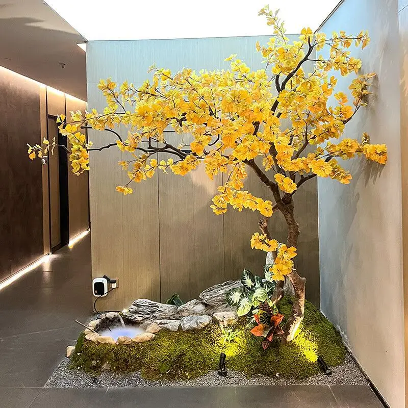 

Simulation ginkgo tree solid wood real green plant fake tree window decoration landscaping indoor and outdoor simple landscape