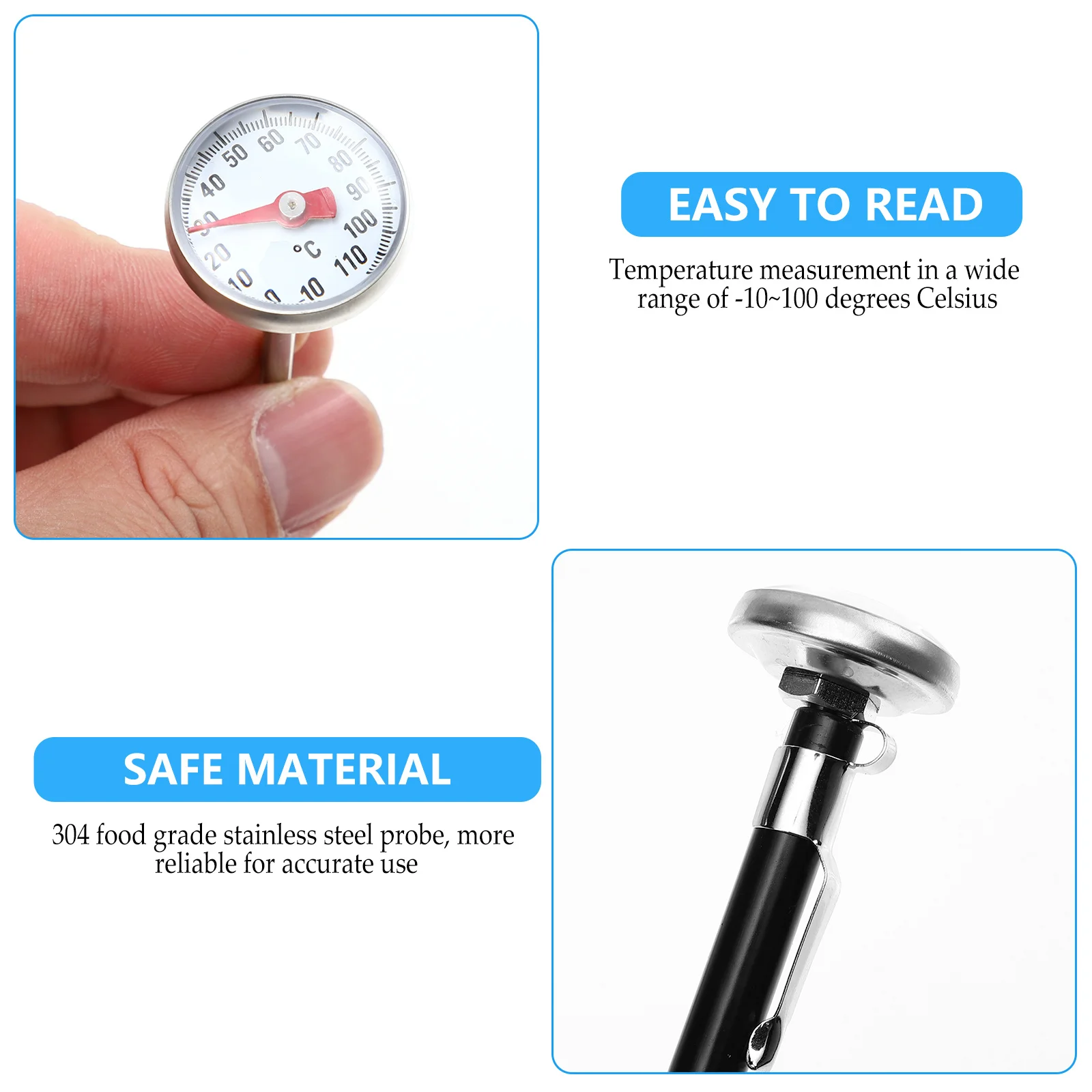 

2 шт. вода для кухни с молоком, кофе, чай от -10 до 110 ° Циферблат термометра, аксессуары для приготовления пищи, молоко, длинный зонд, жидкость