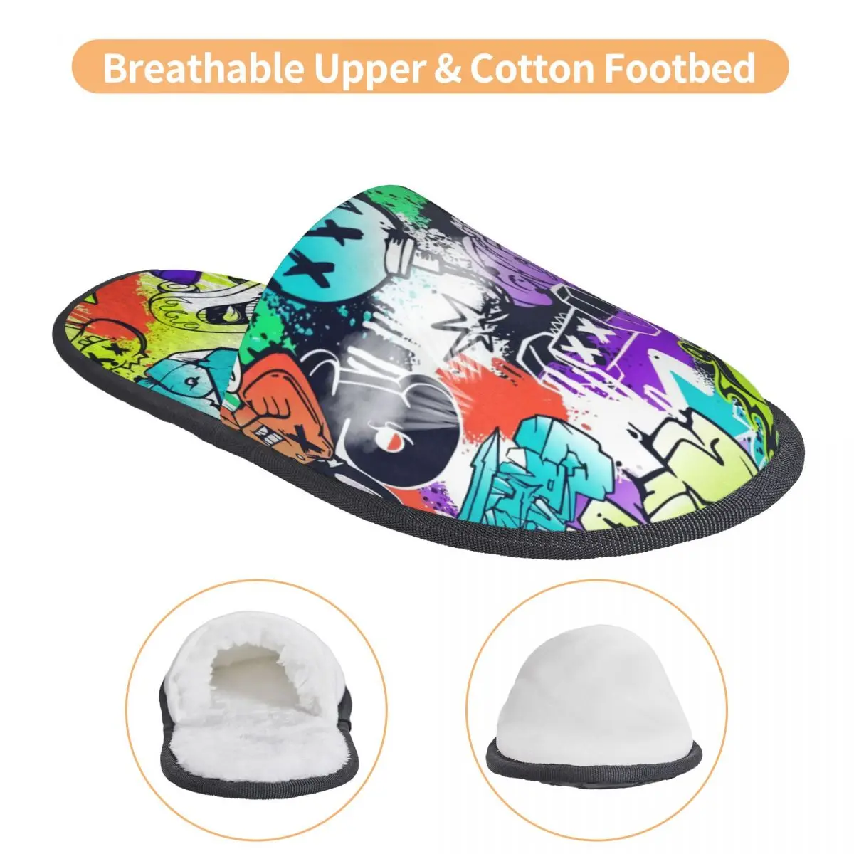 مخصص الشارع الفن نمط الكلمات وحوش الكرتون رغوة الذاكرة النعال النساء مريح دافئ الكتابة على الجدران الفن شبشب منزل