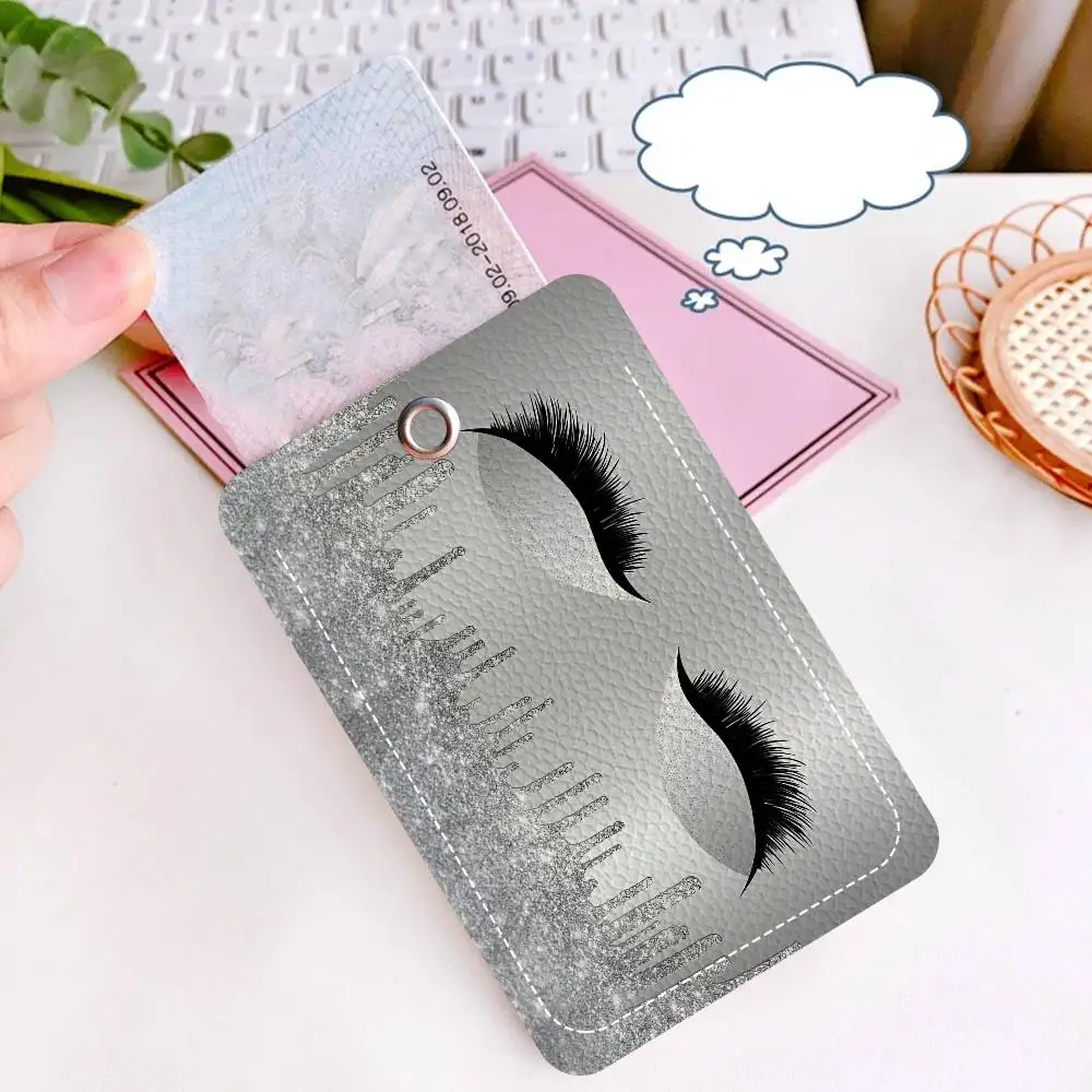 Glitter Eyelashes Card Holders Student ID Card Protective Cover Cases Student Campus Access Cards Key Chain Anti-lost