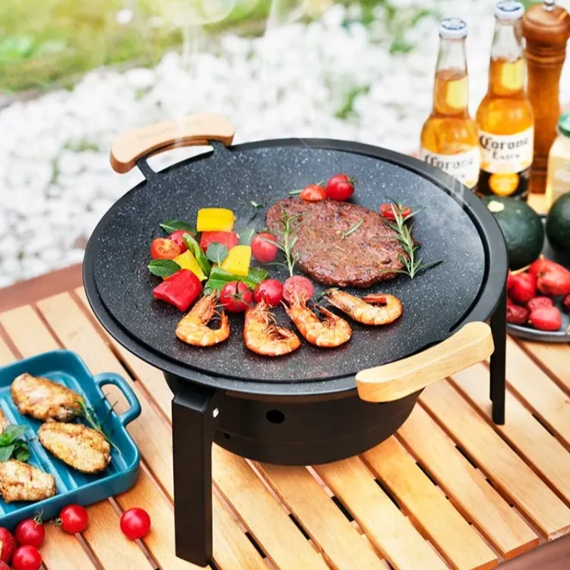 Portable Camping Grill Nonstick Detachable BBQ Stove for Outdoor, Garden & Tea Boiling, Lightweight Folding Cookware Set