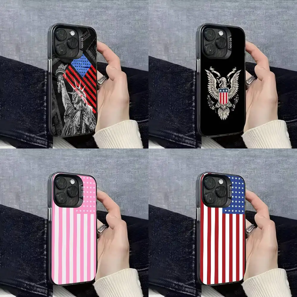 

Statue Liberty America USA Flag Passport Phone Case For iPhone 17,16,15,14,13,12,11,Pro,Max,Plus,E,SE4,Air,Mini Black IMD Cover