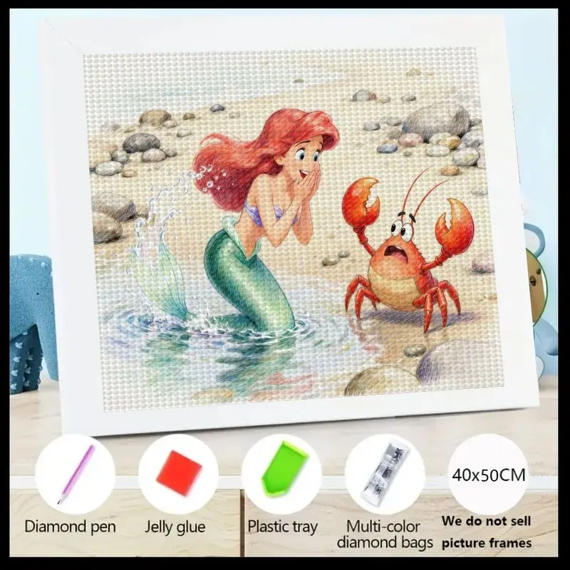 

1PC Mermaid and Crab 5D Diamond Painting DIY Kit Crystal Art Set, Colorful Beads, Includes Diamond Pen, Glue, Tray, Multi-color