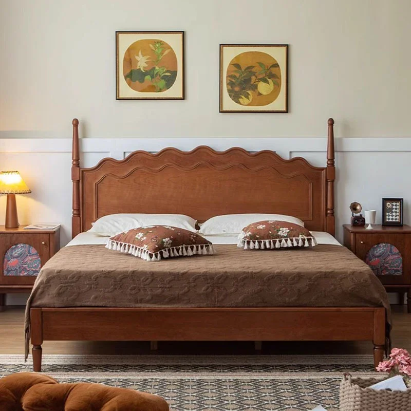 French medieval pure solid wood bed 1.8 meters American retro master bedroom 1.5 meters double bed modern and simple