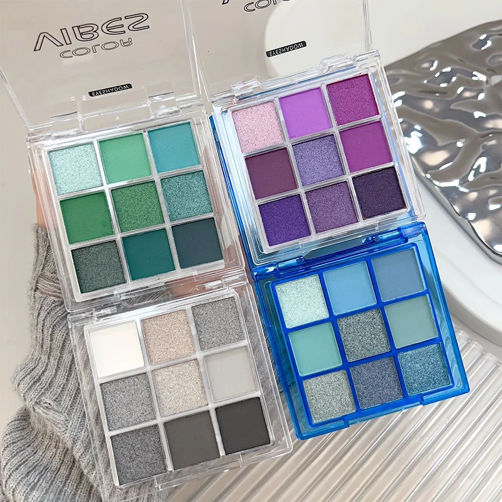 Palette de fards à barrage pailletés, produit cosmétique de maquillage, neuf couleurs, vert, nacré, imperméable, violet, bleu, Smoky Earth, 256