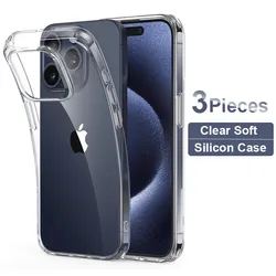 3 Pieces Clear Phone Case For iPhone 11 12 13 14 15 Pro Max 12 Mini Silicone Soft Cover For iPhone 16 Pro Max 15 Plus Case