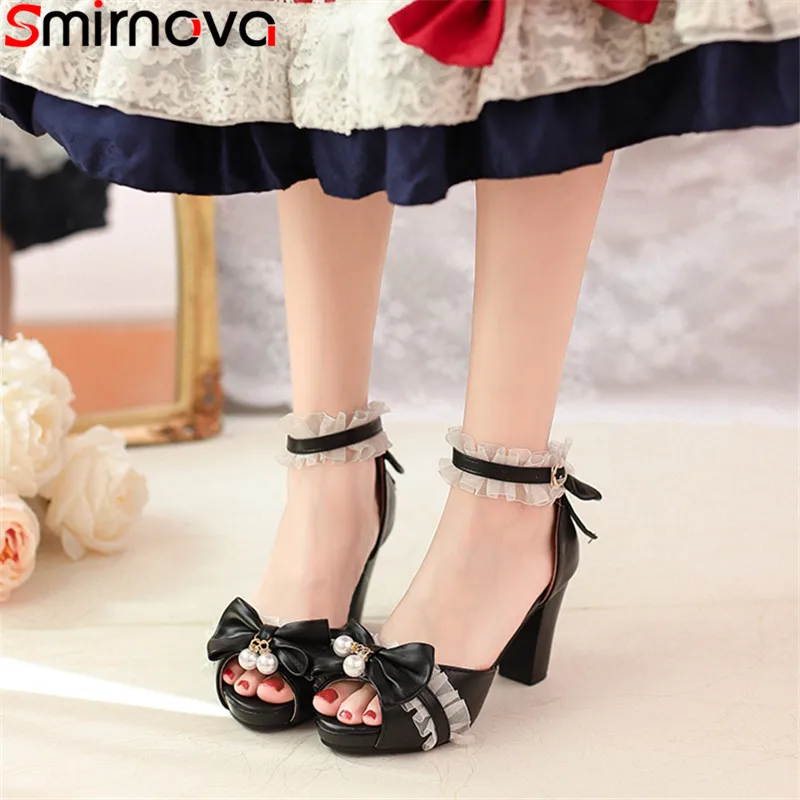 

Женские босоножки на платформе Smirnova, простые однотонные Босоножки на платформе в Стиле Лолита с бантом-бабочкой, летняя Классическая обувь для женщин, размер 32-42, 2022