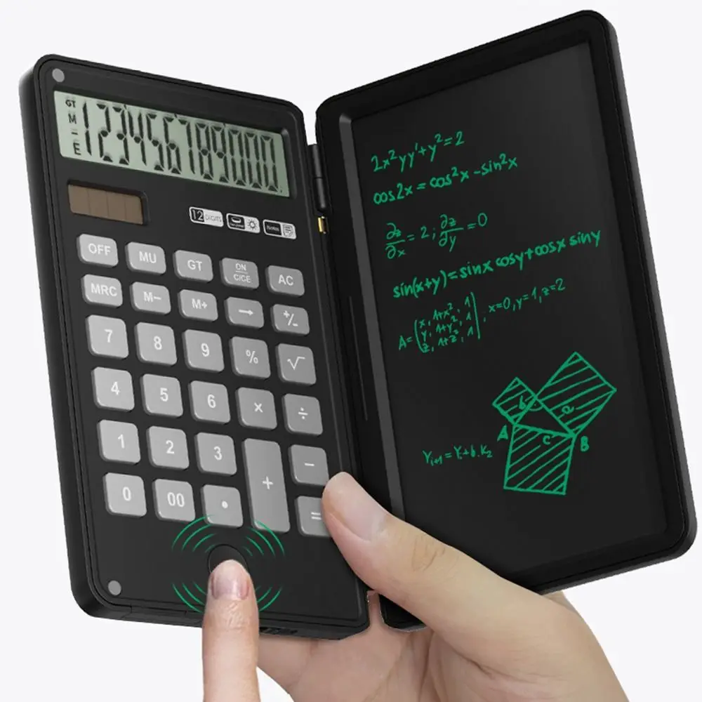 2in1 آلة حاسبة علمية قابلة للطي وقابلة للمسح مكتب LCD لوحة الرسم 12 رقمًا عرض لوح كتابة رقمي متعدد الوظائف