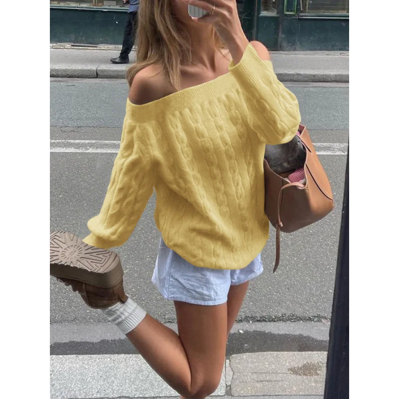 سترة غير رسمية للتنقل بلون سادة وأكمام طويلة سترة صوفية ملابس نسائية لخريف وشتاء 2025