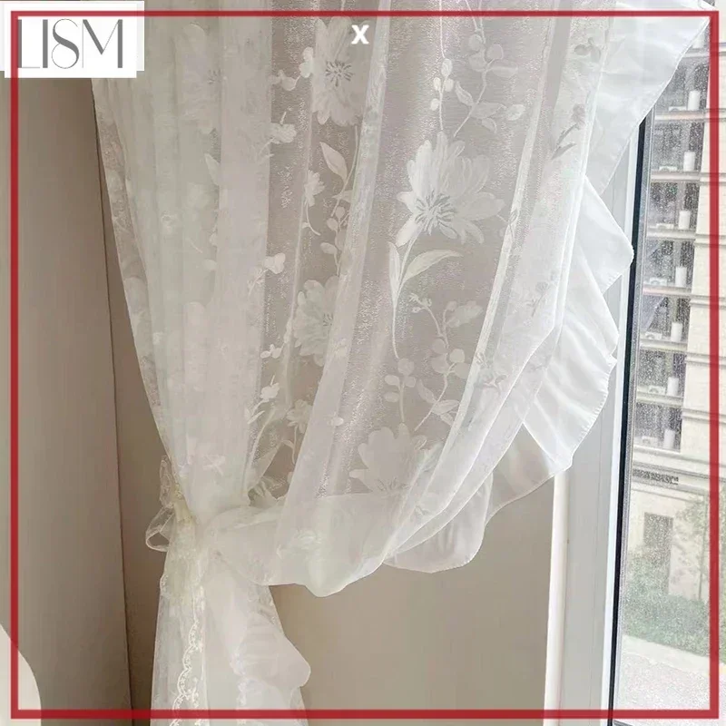 French Modem Romantic Plant Flower Butterfly White Gauze Cloakroom Gauze Curtains For Living Room Bedroom Dining Custom Size