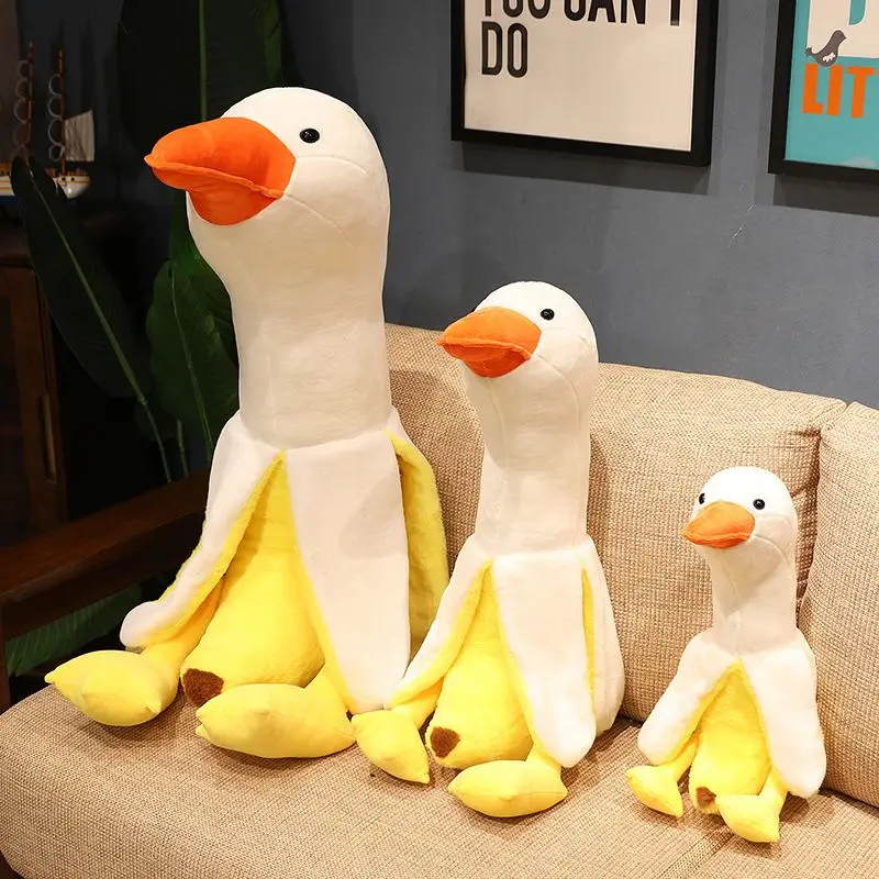 Giant 110cm Fluffy Banana kaczka pluszowa zabawki poduszka do spania Cute Animal nadziewane Swan Goose lalki mata podłogowa dla dzieci dziewczyny