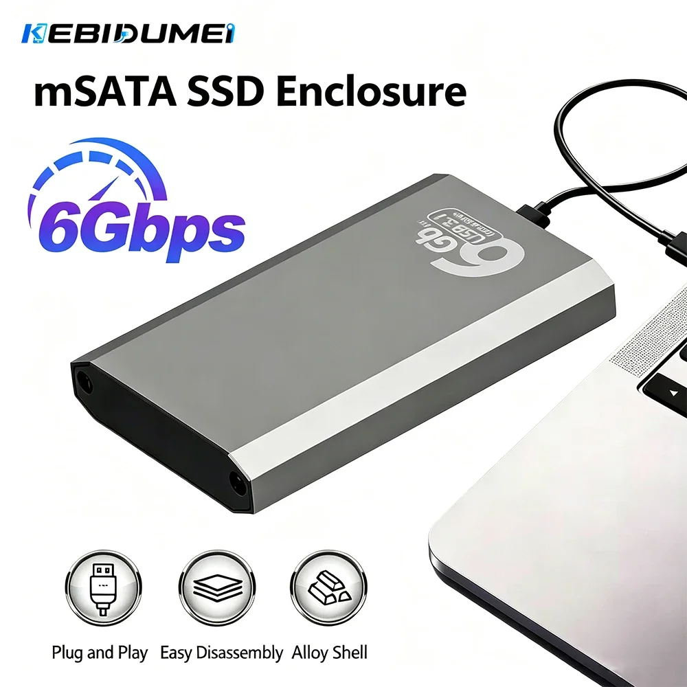 Kebidumei mSATA zu USB SSD-Gehäuse Externes HDD-Festplattengehäuse USB 3.1 Gen2 6Gbps Speichergehäuse-Adapter für PC-Zubehör