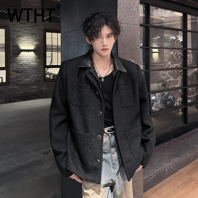 

WTHT Trendy Men's Spliced Big Pockets Contrast Color Design Coats Fashion Lapel Casual Jackets Male 2025 Autumn 2A2199