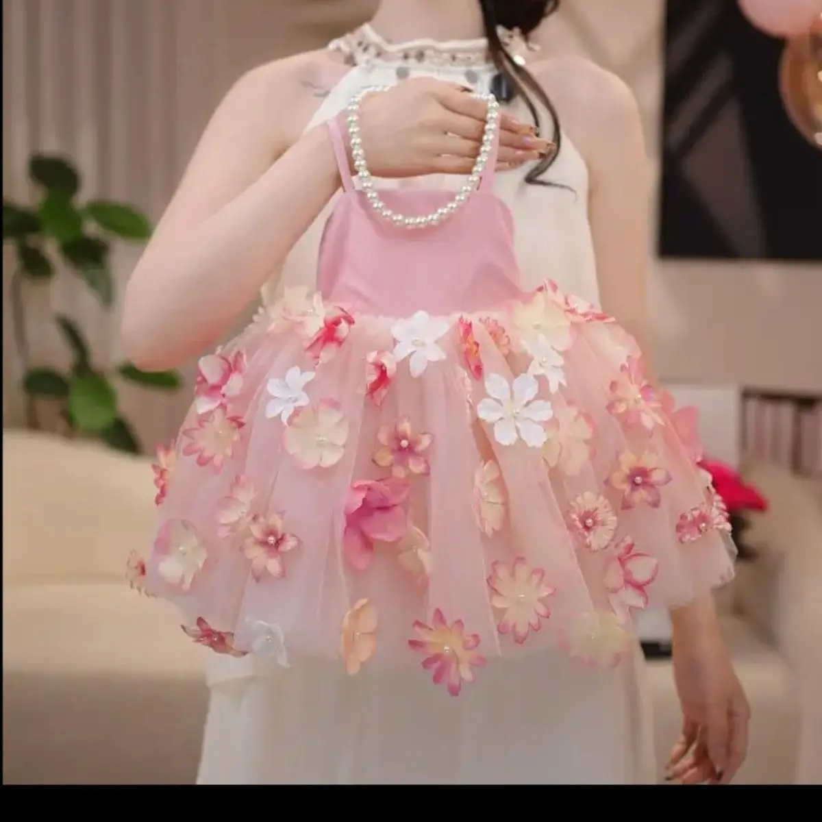 2026 French high-end super fairy handmade three-dimensional flower mesh pure desire suspender dress