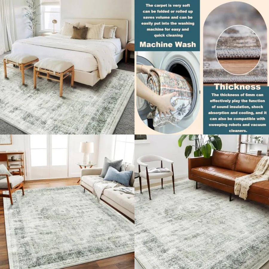

Area Rug Washable Vintage Traditional Floor Cover Thin Retro Kitchen Indoor Distressed Non Slip Carpet for Living Room Bedroom