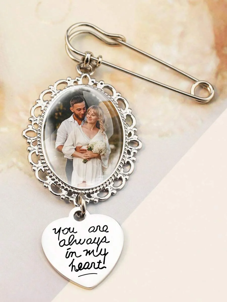 Custom Bride Bouquet Photo Brooch, Personalized Photo Bouquet Memory Pendant, Personalized Wedding Brooch, Gift for Father image 4