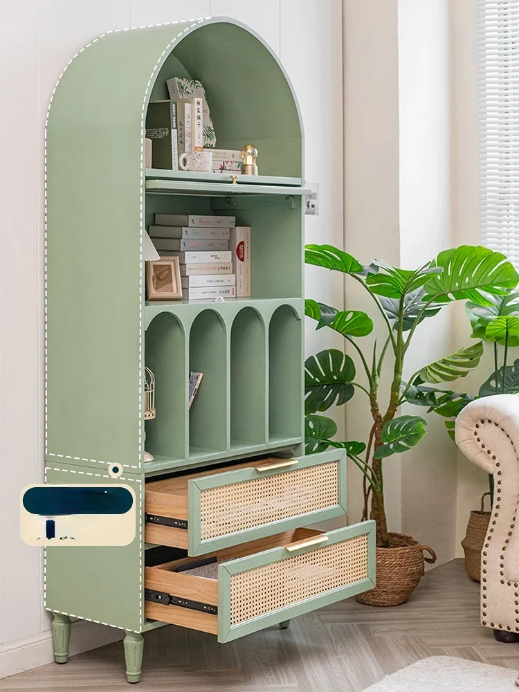 Arch Bookcase Rattan Bookshelf Floor Dining Cabinet Green Storage Cabinet Japanese Study File Cabinet living room decoration