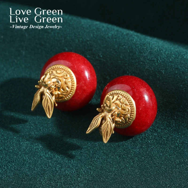 

Vintage Bee Agate Red Earrings Elegant Natural Stone Ancient Woman Gold Color Luxury Quality Jewelry Designer Gift 2025 New In