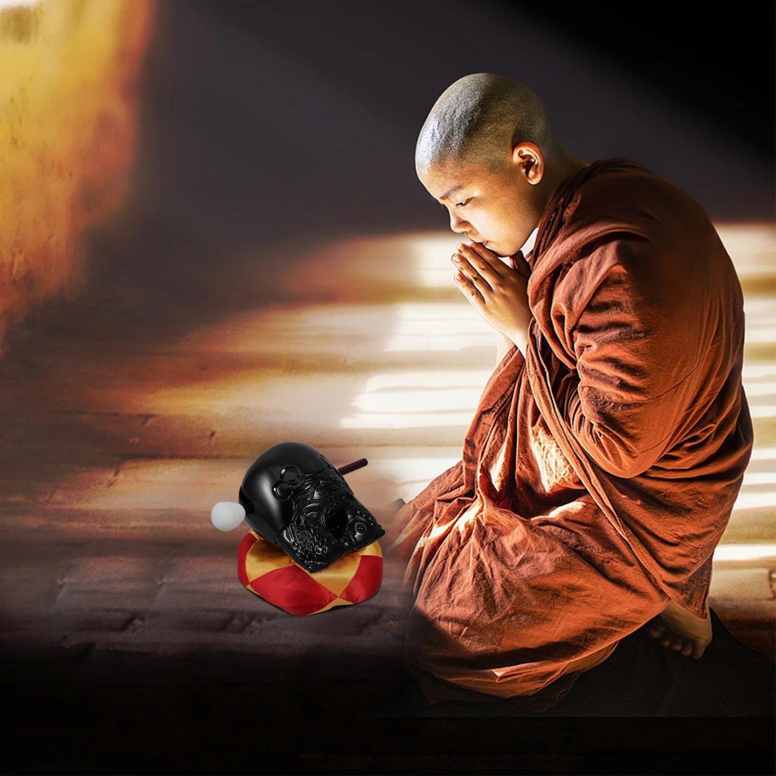 

Wooden Fish Set Temple Supply Durable Acrylic Retro Decor Meditation Cushion Thick Protection Clear Sound Mini Model