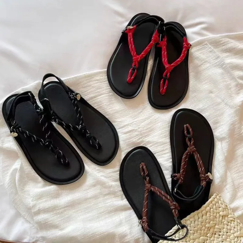 

Rope Bandage Flip Flops Flats Sandals Women Summer Slides Casual Streetwear Rome Shoes Ladies Beach Sandals Footwear New 2025