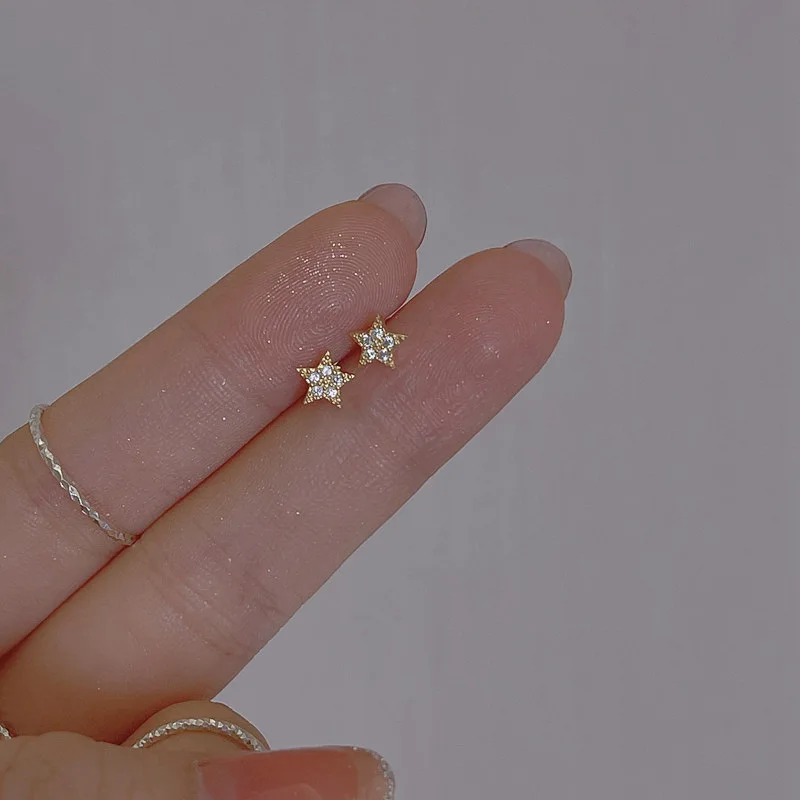 Simple Mini Zircon Star Hypoallergenic Stud Earrings for Women Daily Wear Wild Ear Piercing Jewelry Accessories Gifts