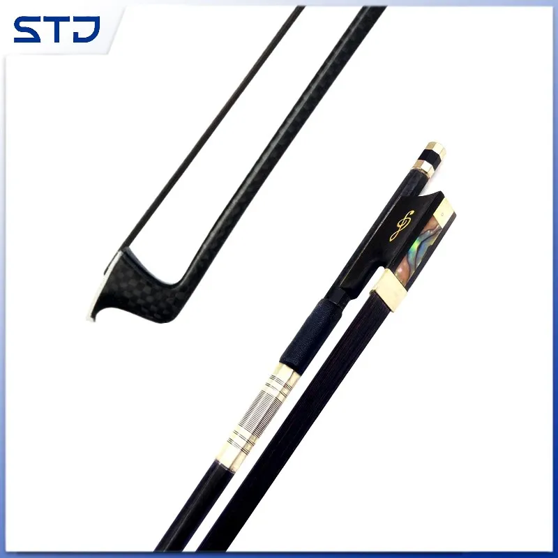 Consummate 1pcs black plaid Grid golden Silk Braided carbon Fiber 4/4 violin fiddle bow, Siberia black horsehair horsetail