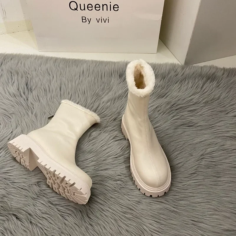Ladies Shoes 2024 High Quality Back Zip Women's Boots Fashion Round Toe Modern Boots Women Winter Plus Velvet Mid-Calf Boots image 2
