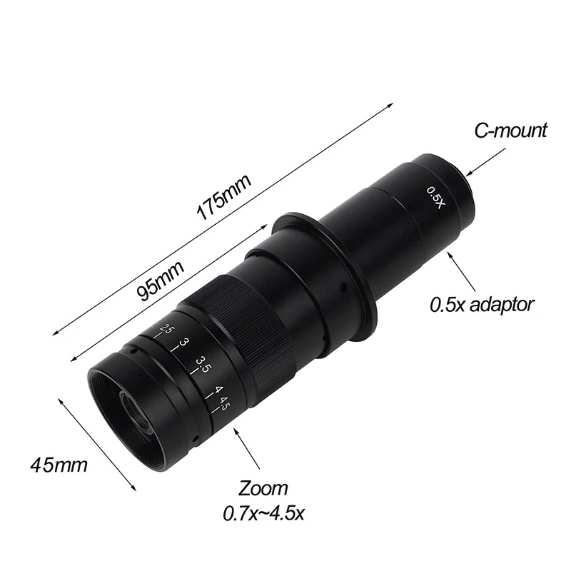 Magnification Adjustable 180X 150X 130X Zoom C Mount Lens 0.7X~4.5X Magnification For HDMI USB Industry Video Microscope Camera