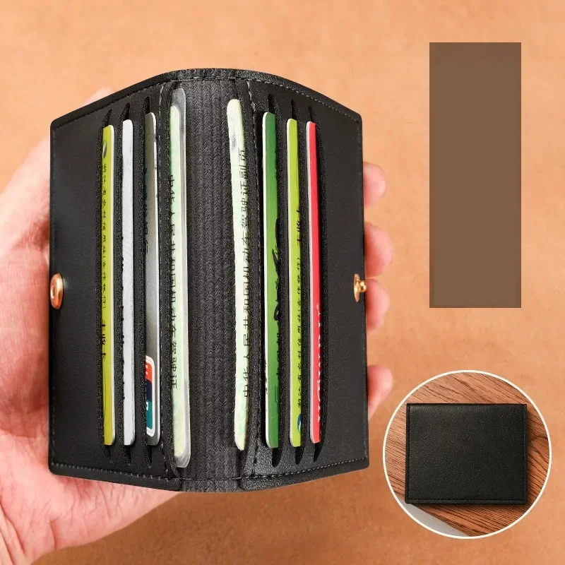 Porta carte di credito in pelle PU Porta carte di credito ID aziendale Portafoglio per donna Borsa corta solida con bottoni Borse per carte di credito ultra sottili