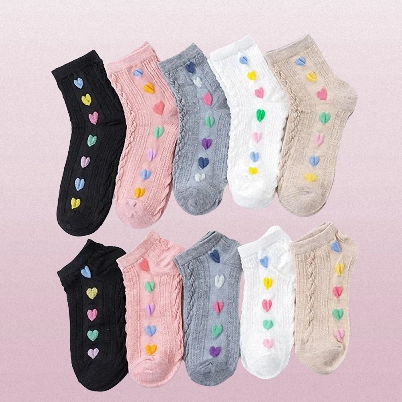 

2024 New Fashion 3/6 Pairs Colorful Love Socks Cute Mid-tube Socks Boat Socks Autumn And Winter New Product College Style Socks