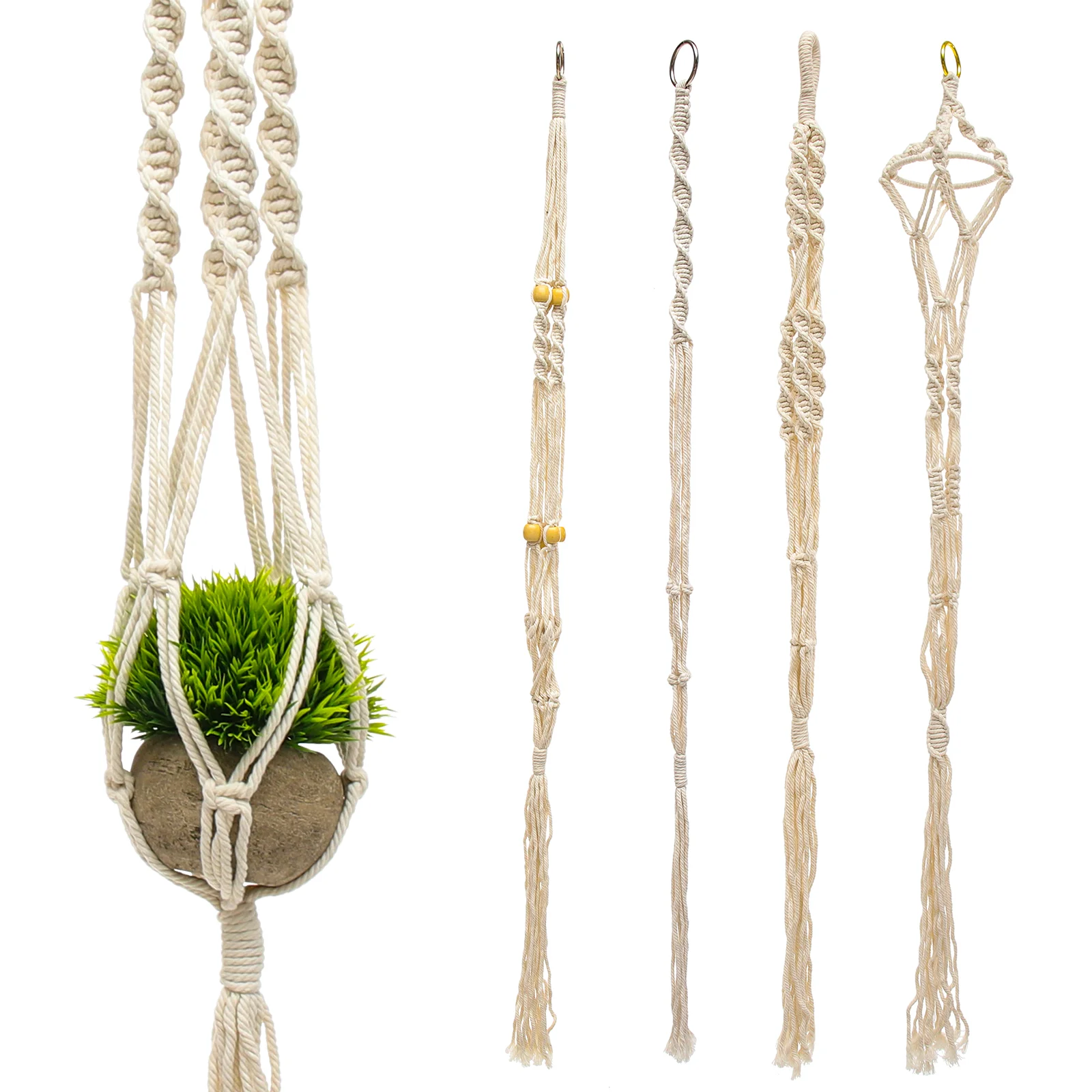 

4 Pcs Hanging Basket Net Bag Flowerpot Plant Holder Stand Planter Macrame Hanger Indoor Coat Hangers Pendant Decorative