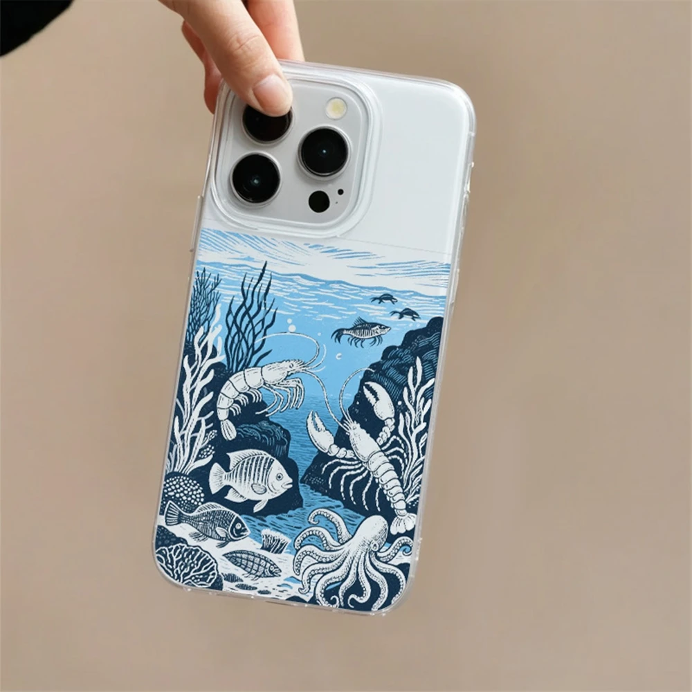 Lobster Octopus Fish Coral Phone Case For Samsung Galaxy A56 A57 S24 S26 S25 Plus S23 Ultra A17 A27 A55 A36 A37 Bumper PC Cover