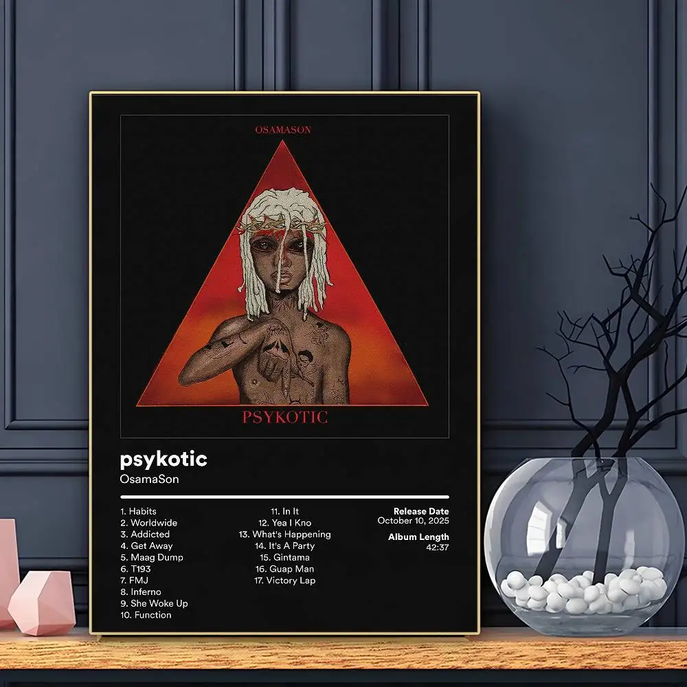 Rapper OsamaSon Psykotic Album Cover Poster HD Sticky Wall Art Printing Waterproof Home Living Bed Room Bar Aesthetic Decor