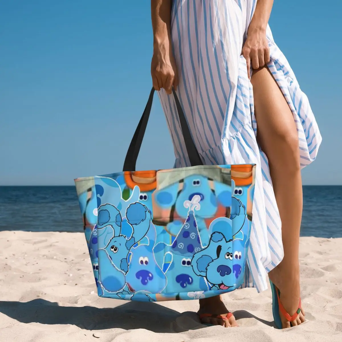 Blue's Clues Blue Dog Cartoon Beach Tote Bag Sport Gym Yoga Duffle Large Tote Bag Women Travel Bag Fitness bag