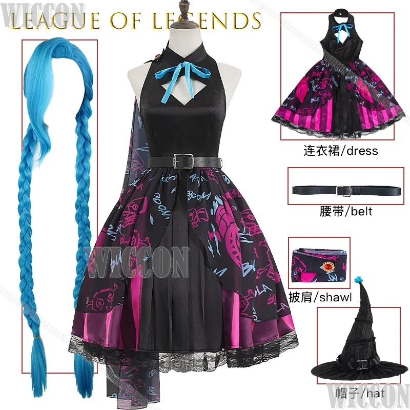 

League of Legends Jinx Arcane Cosplay Costume Loose Cannon Halloween Little Demon Sexy Anime Party Outfit Full Set with Cos Prop
