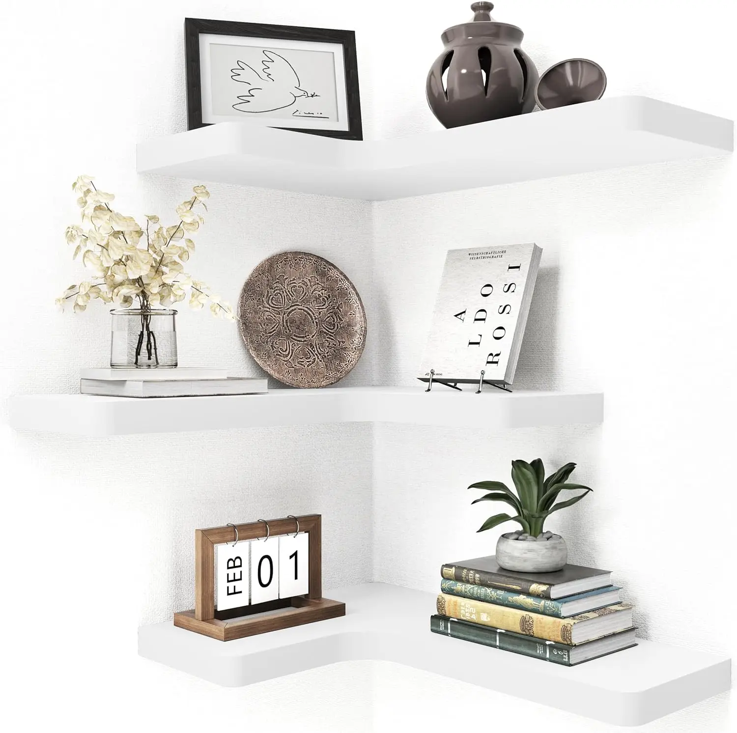 

Набор из 3 угловых полок для хранения, из массива дерева, для ванной, спальни, кухни, гаража, белого цвета