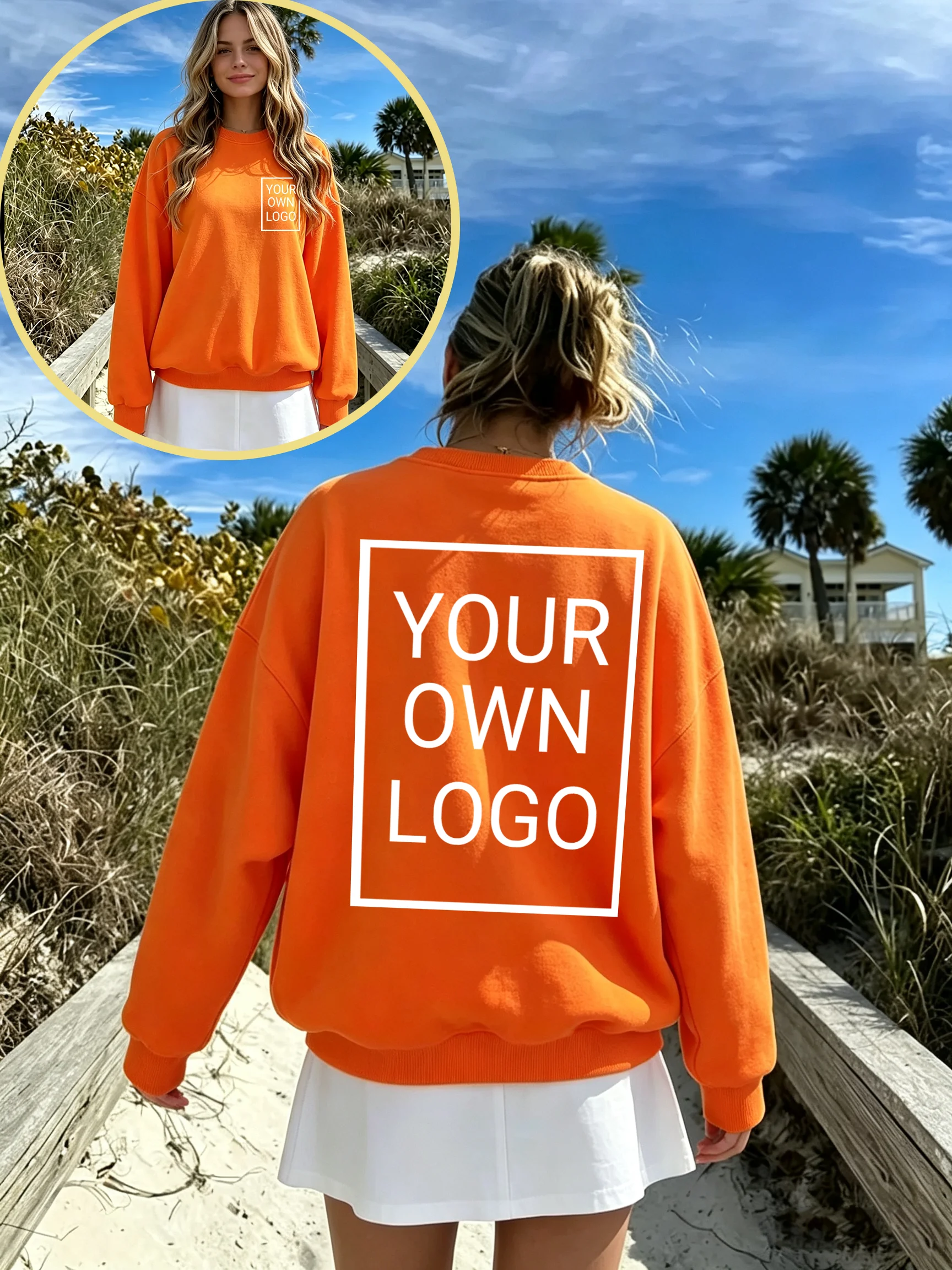 Double Sided Personalized Custom Logo Sweatshirt Women Jogging Y2K Streetwear Crewneck Loose Pullover Autumn Fleece Clothes