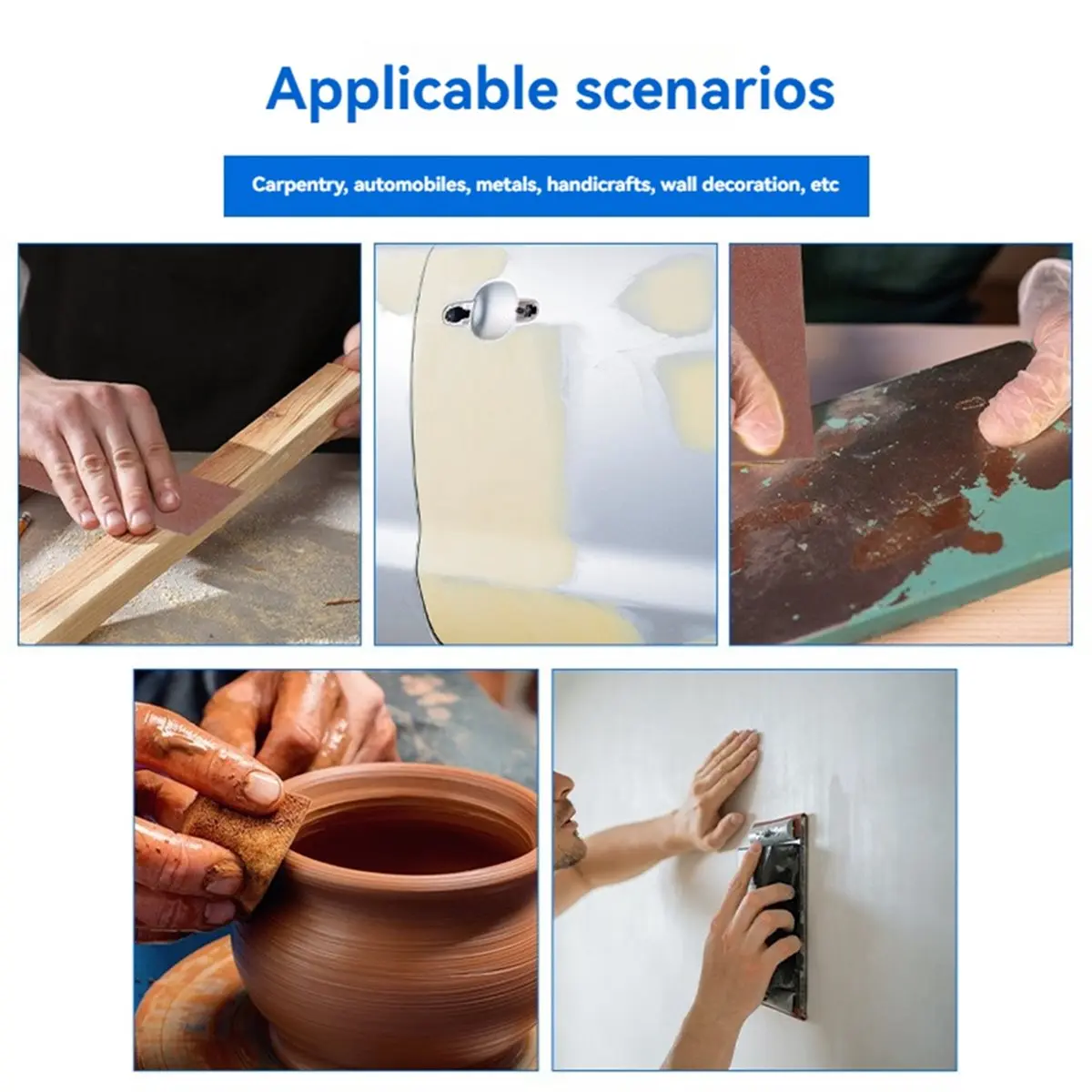 Time Saving Stainless Sanding Belt Holder,Emery Cloth Roll,5Grits,Sandpaper Roll 150/240/320/400/600 ,for Metal,Wood,and Furnitu