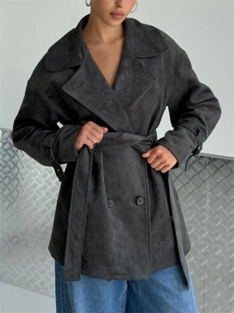 Frauen Jacken Vintage Spitze-Up Herbst Jacken Mantel Weibliche Tasche Lose Patchwork Pendeln Langarm Revers Outwear