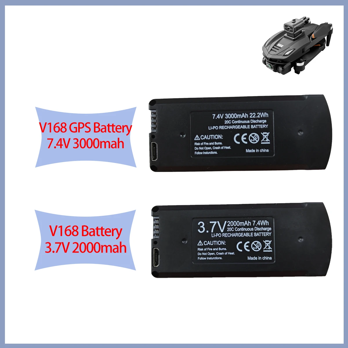 V168 Pro Drone Battery 7.4V 3.7V 3000/2000mAh V168 Pro Max GPS Drone Rechargeable Li-po Battery Packs RC Quadcopter Accessories