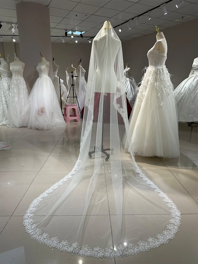 Customized full lace veil romantic bridal wedding accessories cathedral wedding props 1.5-meter broadband comb veil