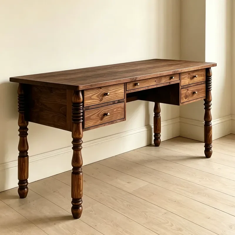 American Retro Solid Wood Desk Multi Drawer Writing Table Study Furniture Antique Computer Workstation for Home Office