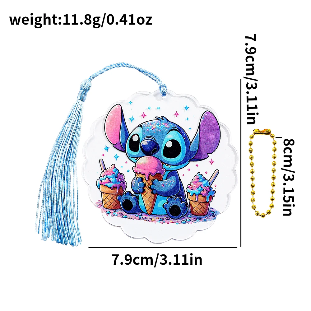 1Pcs Cute Stitch Round Bookmark, Clear Acrylic Bookmark with Tassel for Fans Collection Book Lovers Pearl Lanyard Gift for Women