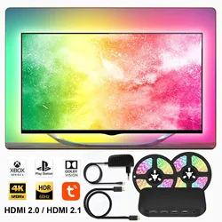 Smart Ambient TV Led Backlight For 4K HDMI 2.1 Device Sync Box Led Strip Lights Kit Wifi Alexa Voice Google Assistant Control