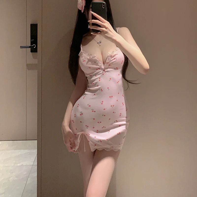 Women's Sexy Camisole Sleep Dress with Removable Pads Front Button Design Adjustable Straps Side Slit Comfortable Nightgown
