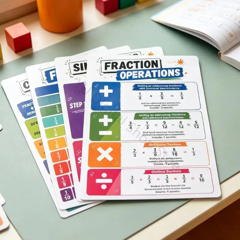 96BA 8Pcs Laminated Math Learning Posters Set with Fraction and Decimal References